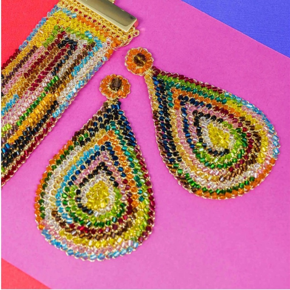 Multicolored Rainbow Crochet Tear Drop Earrings